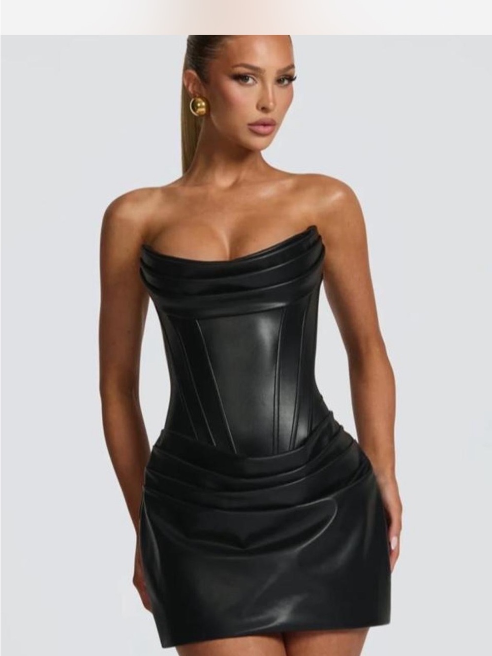 Black Faux-Leather Corset Mini Dress